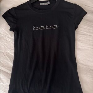 bebe Black Rhinestone Logo Short Sleeve Tee — Sparkle Logo
